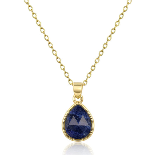 DARK-BLUE NATURAL STONE PENDANT NECKLACE