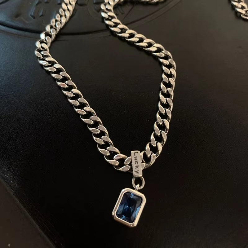 Square Blue Zirconia Necklace