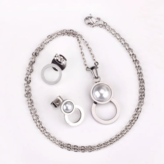 Circle necklace pearl pendant and earrings sets''jewelry set''