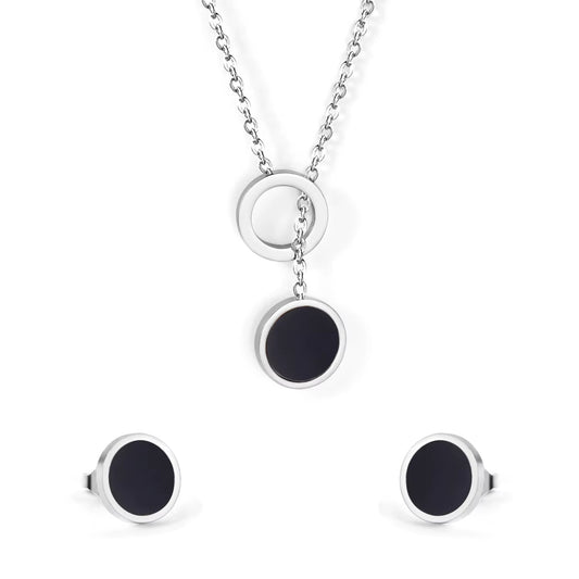 Modern ROUND SHAPE Cube Jewelry Set – Stainless Steel Pendant Necklace & Earrings